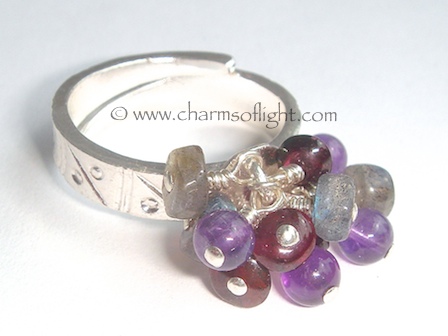 Amethyst, Garnet & Labradorite Cluster Ring